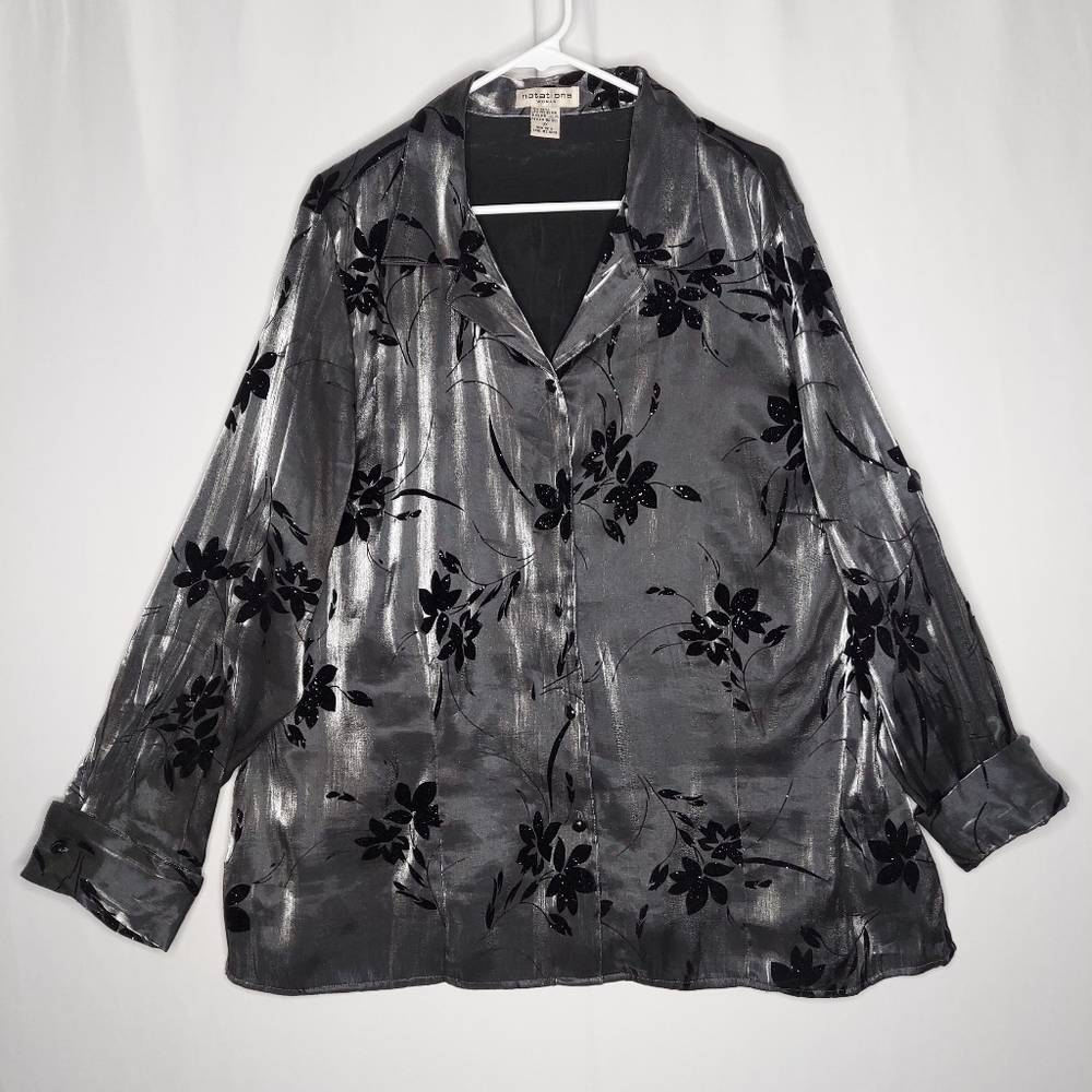 Notations Metallic Button Top 3x Black Burnout Ve… - image 1